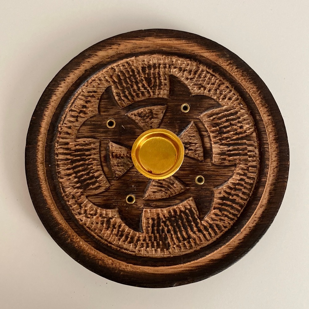 Wood incense burner with Celtic cross design
